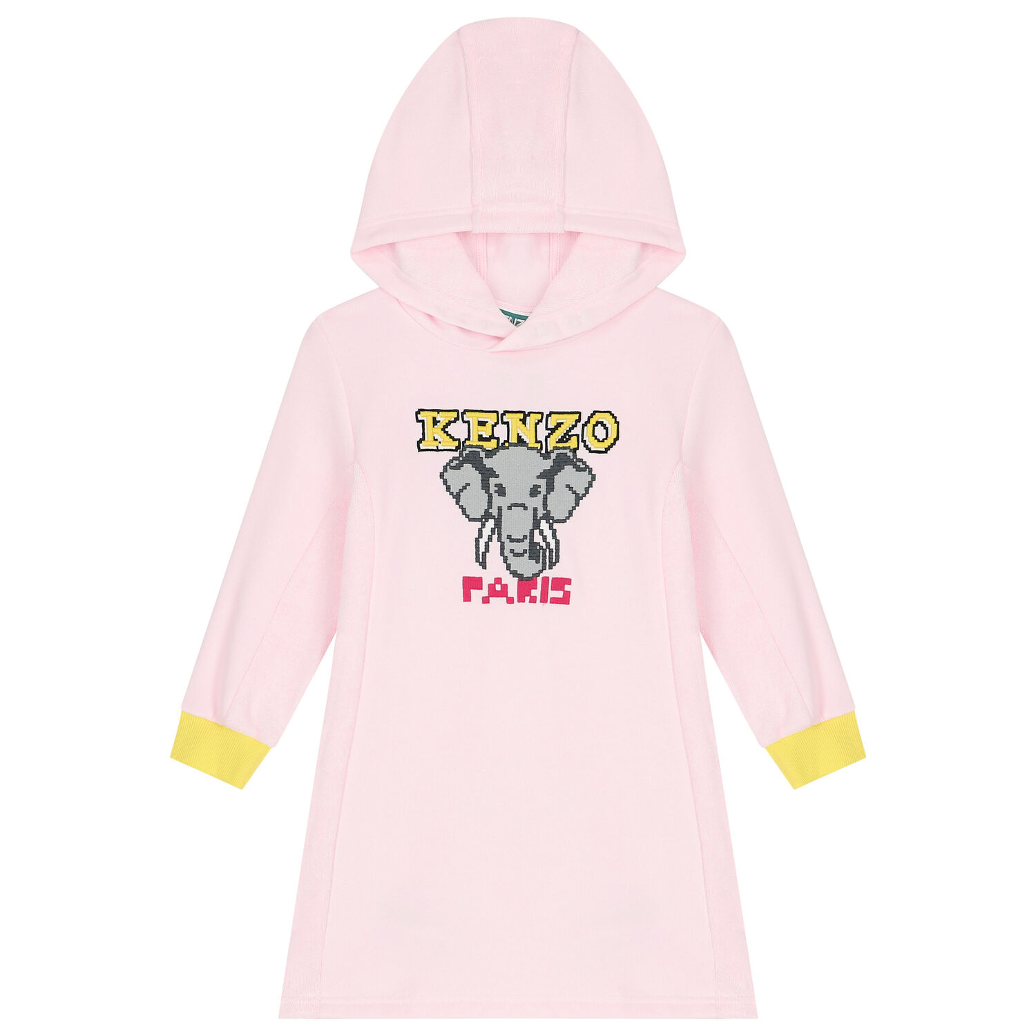Girls Pink Elephant Hooded Dress, 1, hi-res